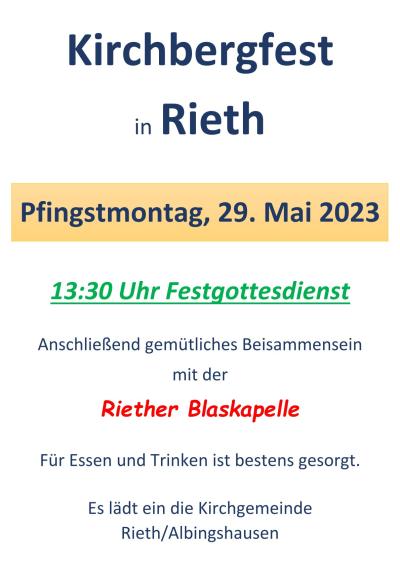 Plakat Kirchbergfest Rieth 2023